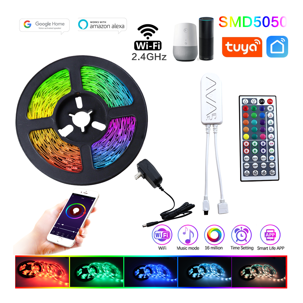 WiFi Music Led Strip Light 5/10M 5050 RGB Flexible Ribbon 12V Color Changeable Waterproof Diode Tape 